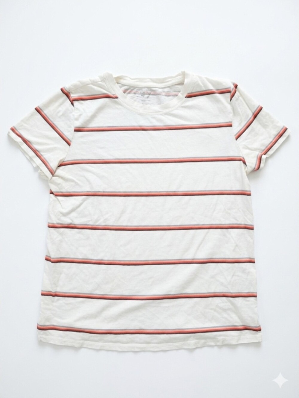 Cream Striped Tee with Red Accent